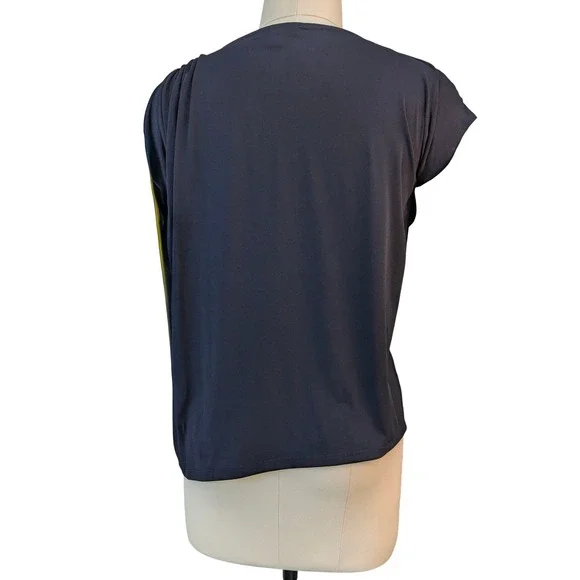 Michael Kors Womens Black Drape Front Top Shirt Gold Logo Accent Size L - Picture 4 of 6